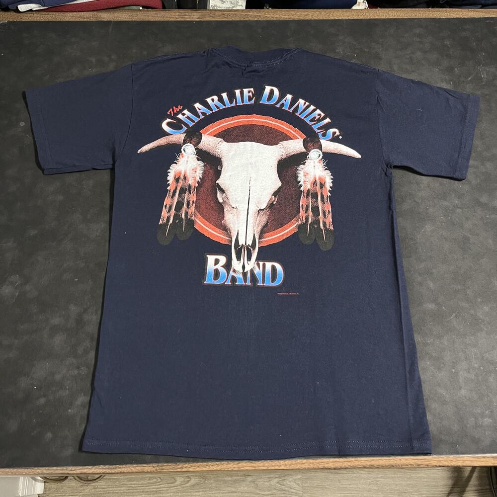 Charlie Daniels Band Shirt Vintage Navy Bull Skull Western Rodeo Country Music